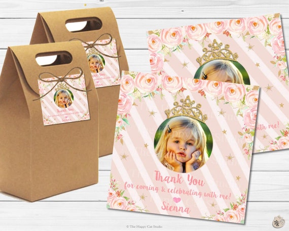 Princess Personalized Thank You Tags, Favor, Gift Label, Floral, Flowers, Printable, Digital, Birthday Party, Girls, Lolly, Loot Bag Sticker Il_570xn