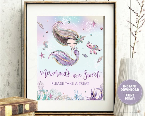 Mermaids are Sweet Please Take a Treat Sign, Mermaid Birthday Baby Shower INSTANT DOWNLOAD, Under the Sea, Mermaid Printable, Diy, PDF, MT2 Il_570xn