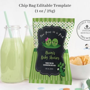 Mignon deux pois dans un sac à puce Pod imprimable MODÈLE EDITABLE, Twins Boy Girl Baby Shower Green Polka Dots Label Favors, INSTANT Download, PB1
