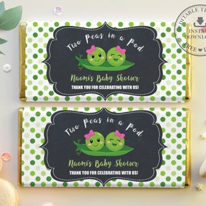 Modèle modifiable, Twins Two Peas in a Pod Baby Shower Chocolate Bar Wrappers, Cute Twin Girls, Hershey Favor, Aldi Wrappers Printable, PB1