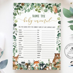 Name the Baby Tier Spiel, SOFORTIGER DOWNLOAD, Waldtiere Baby Shower Baby Namen Quiz Karte Aktivität, Diy PDF Printable, WG17