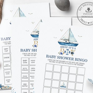 Nautisches Baby Bingo, INSTANT DOWNLOAD, Ahoy It es a Boy Baby Shower Spiel Fun Activity DIY PDF druckbar, Blaues Boot Strand Meer, NT2