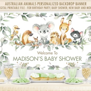 Australian Animals Birthday Party Baby Shower Backdrop Banner, Koala Kangaroo Welcome Sign Neutral Boy Girl Decor PDF File Printable, AU5