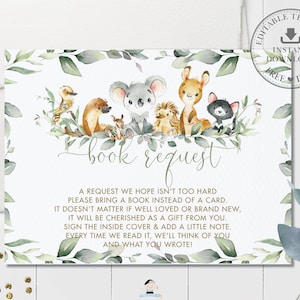 BEWERKBARE SJABLOON, Australische dieren brengen boeken voor babyboekverzoek invoegen, baby shower verjaardag bijlage kaart afdrukbaar, INSTANT AU5