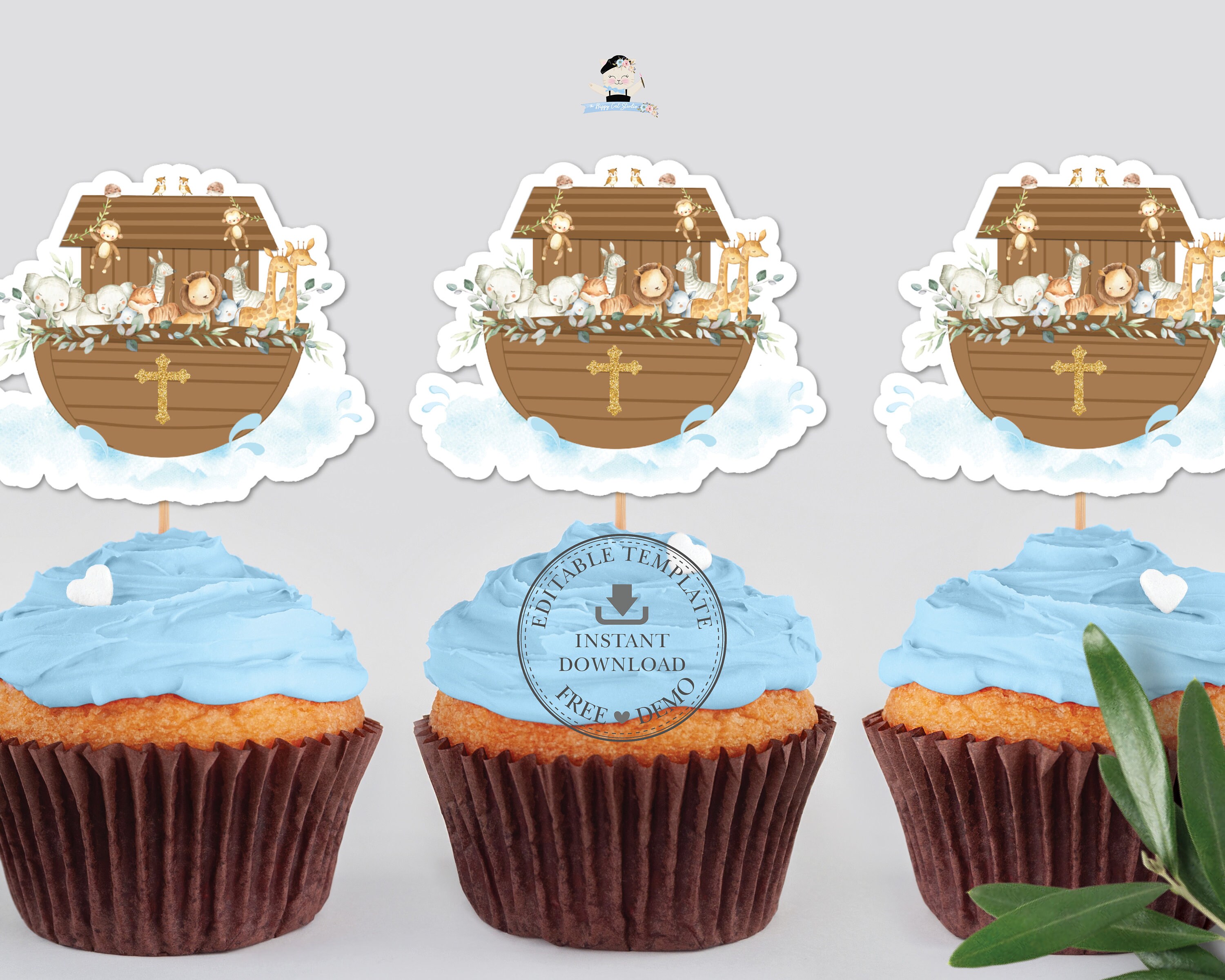 Noah's Ark Gold Cross Cupcake Toppers INSTANT DOWNLOAD - Etsy