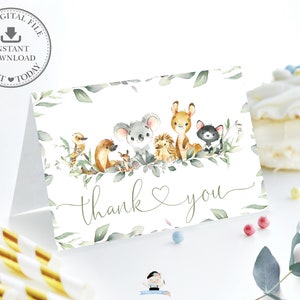 Chic Australian Animals Folded Tent Thank You Card INSTANT DOWNLOAD Greenery Cute Koala Printable Kangaroo Baby Shower 1st Birthday File AU5 image 2