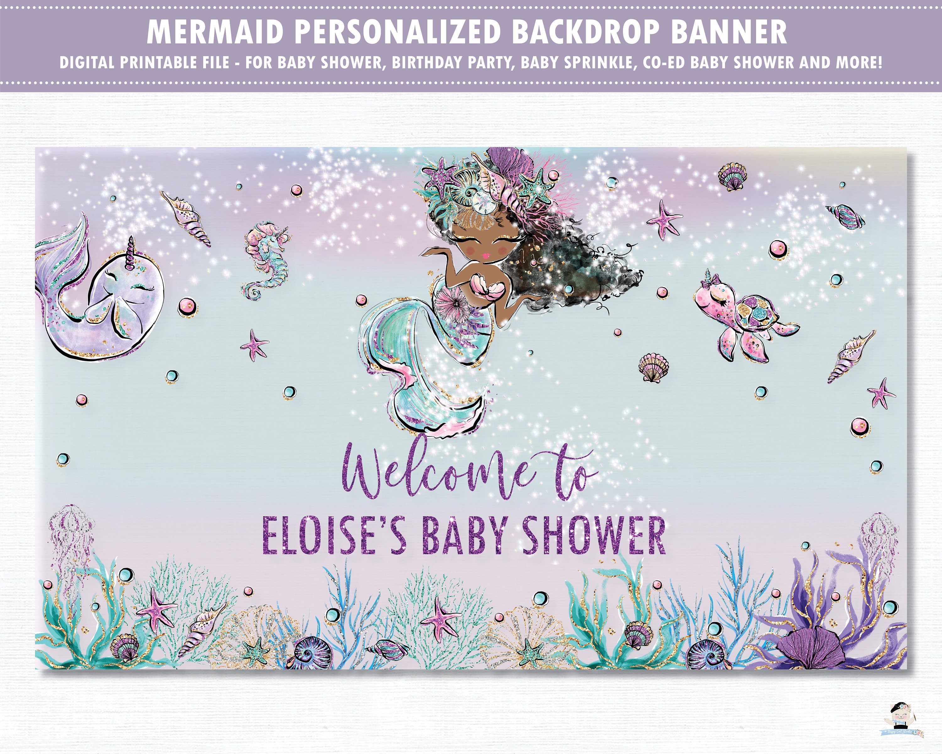 African Brown Skin Mermaid Backdrop Banner Mermaid Baby - Etsy