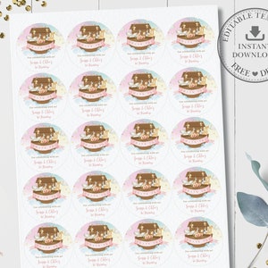 EDITABLE TEMPLATE Noah's Ark 2 Circle Labels, Cute Animals Cupcake Topper Sticker Favors Printable Baptism Baby Shower Birthday INSTANT NA2 image 6