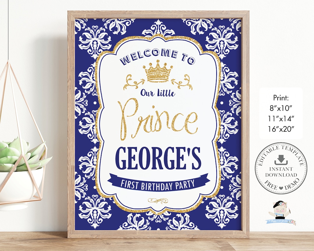EDITABLE TEMPLATE Little Prince 1st Birthday Baby Shower Welcome Sign ...