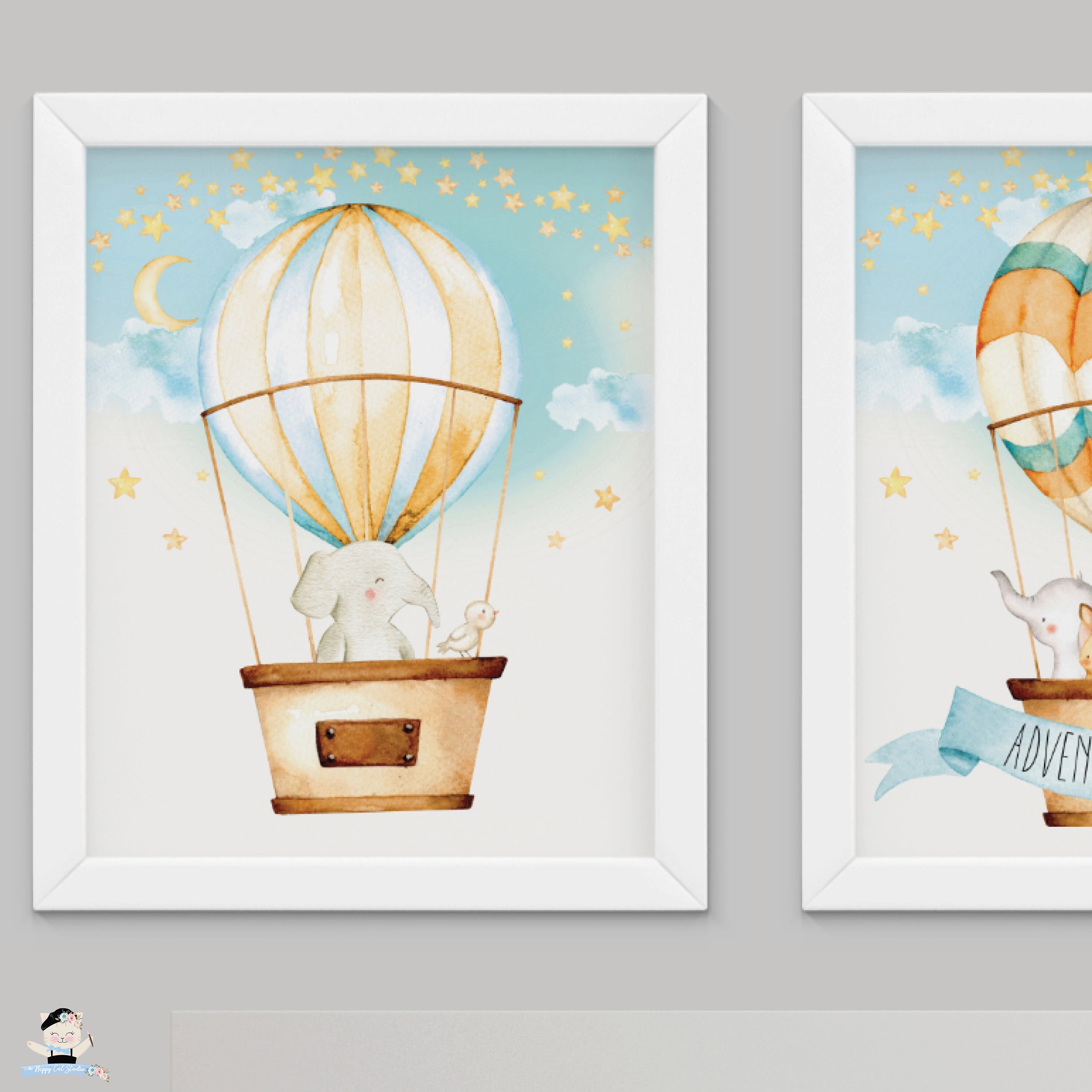 Hot Air Balloon Nursery Wall Art Cute Animals Printable Etsy