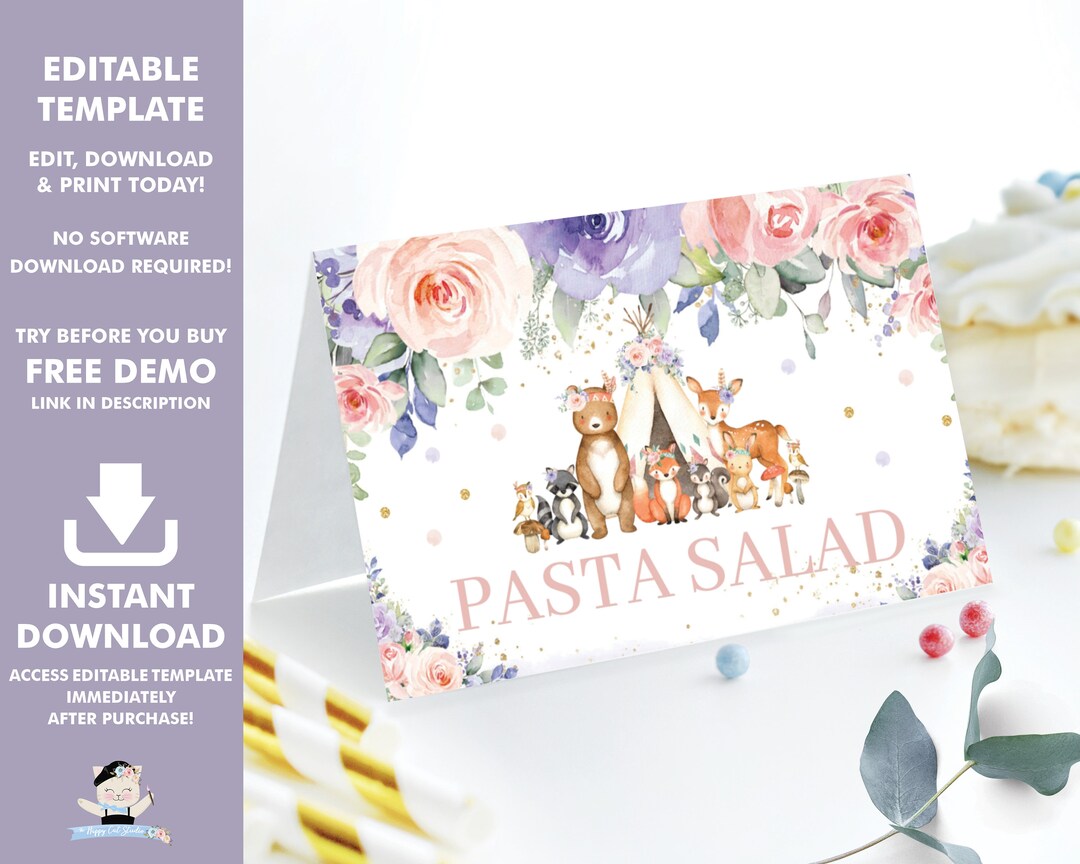 EDITABLE TEMPLATE Woodland Animals Food Tents, Food Labels, Place Cards ...