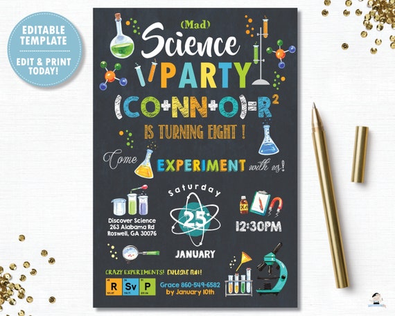 Science Party Invitation, EDITABLE TEMPLATE, Mad Science Birthday Party, Lab Experiment Scientist, PDF Diy Printable, Instant Download SC2 Il_570xn