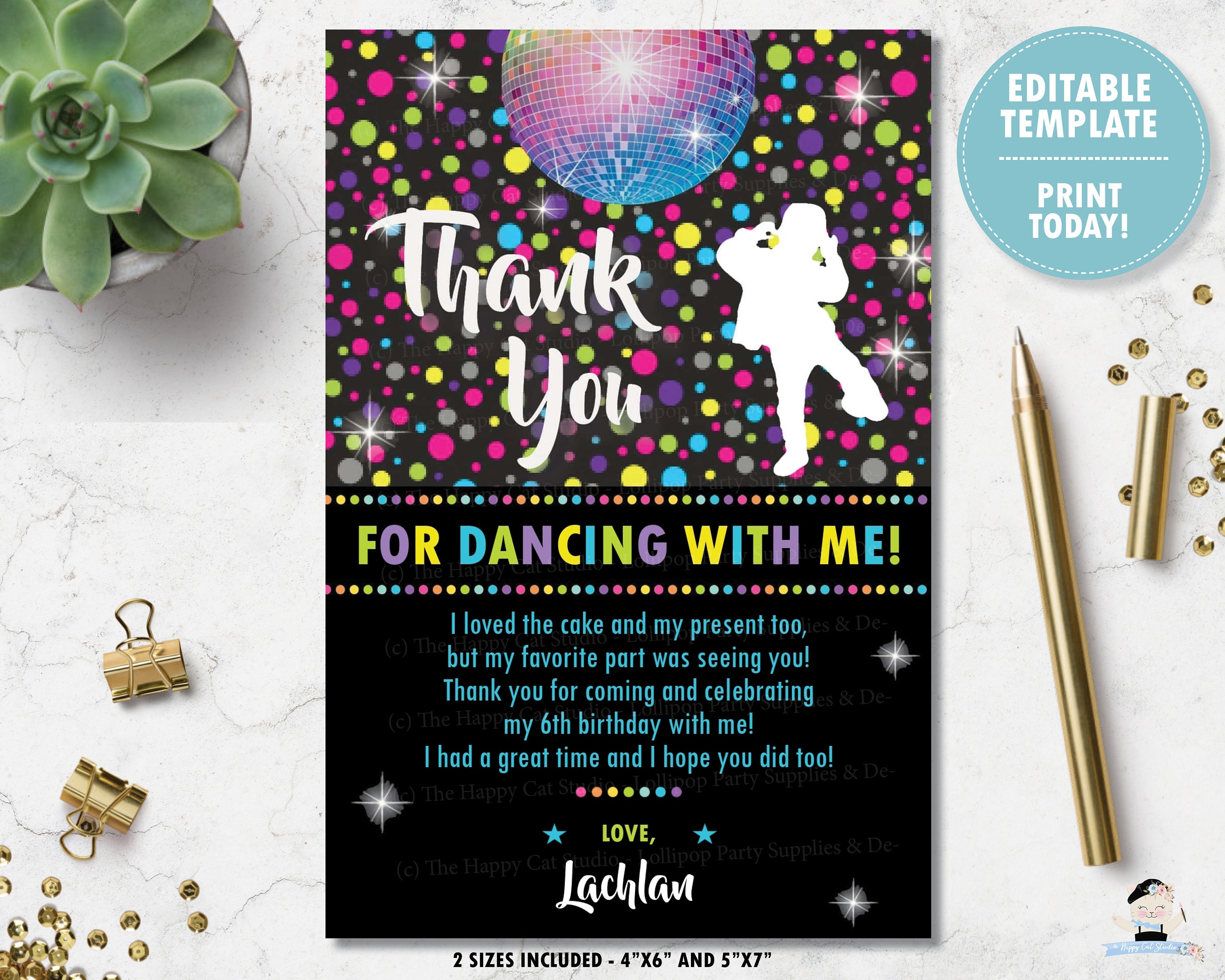 editable personalized stationery printable retro notecards disco thank you card template 70s theme bridal shower instant download