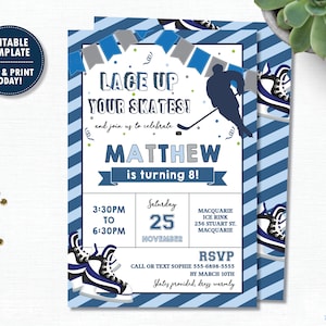 Ice Hockey Invitation, EDITABLE TEMPLATE, Hockey Editable Invitation, Ice Skating Birthday Party Invite, Printable, Instant Download, HK1