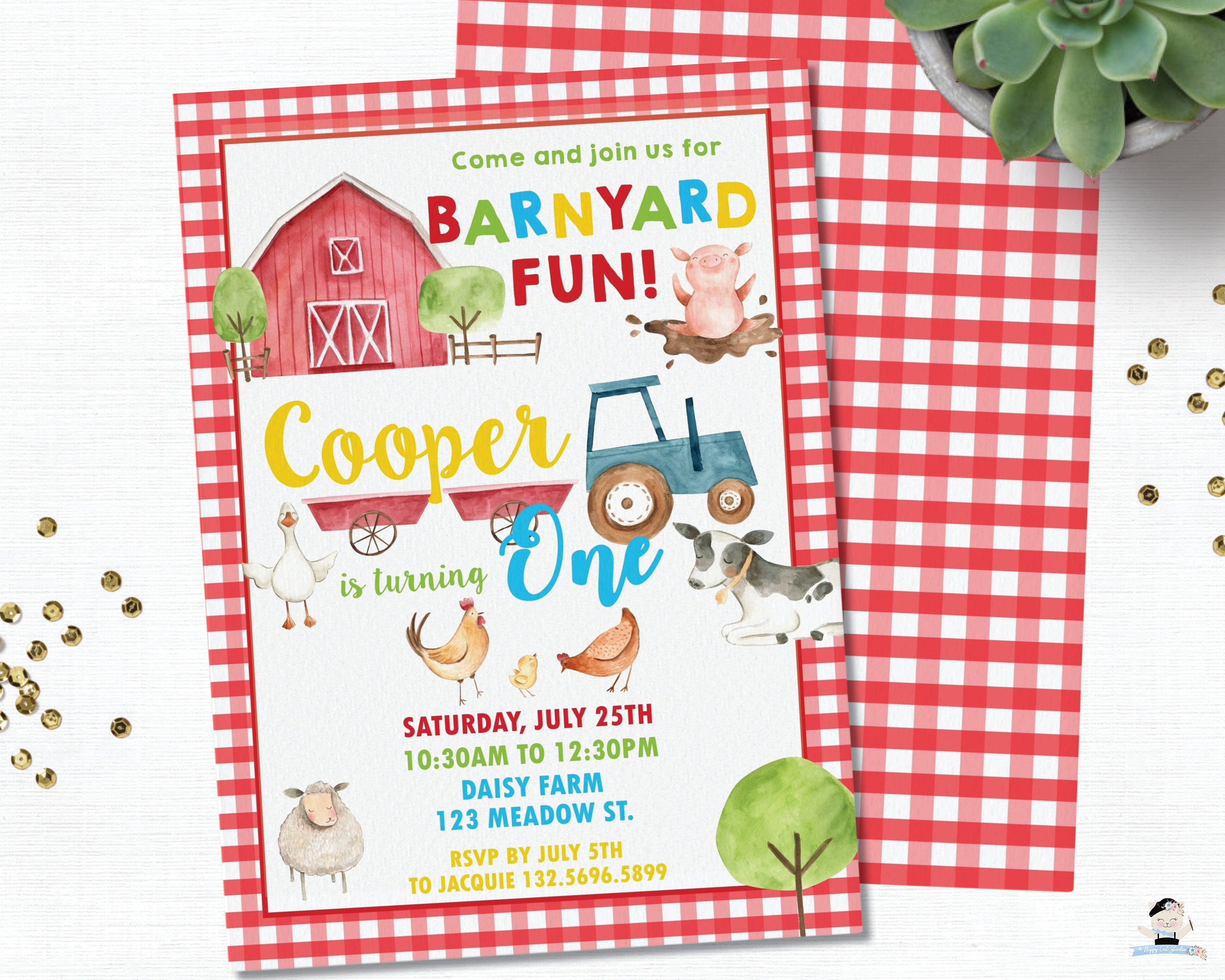 Farm Party Invitation, Barnyard Animals 1st Birthday Invitation Instant ...