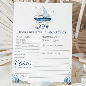 Baby Vorschläge und Ratschläge, SOFORTIGER DOWNLOAD, Nautisches blaues Boot Meer ahoi, es ist ein Junge-Baby-Dusche-Spiel-Aktivität druckbare Datei,NT2