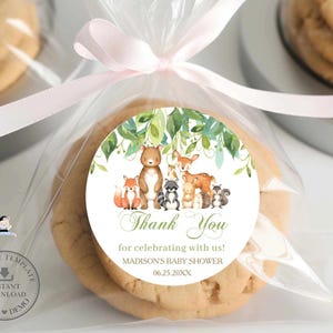 Étiquettes circulaires de verdure animaux de la forêt de 2 po., MODÈLE MODIFIABLE, anniversaire de baby shower de forêt, merci rond imprimable, téléchargement immédiat, WG2