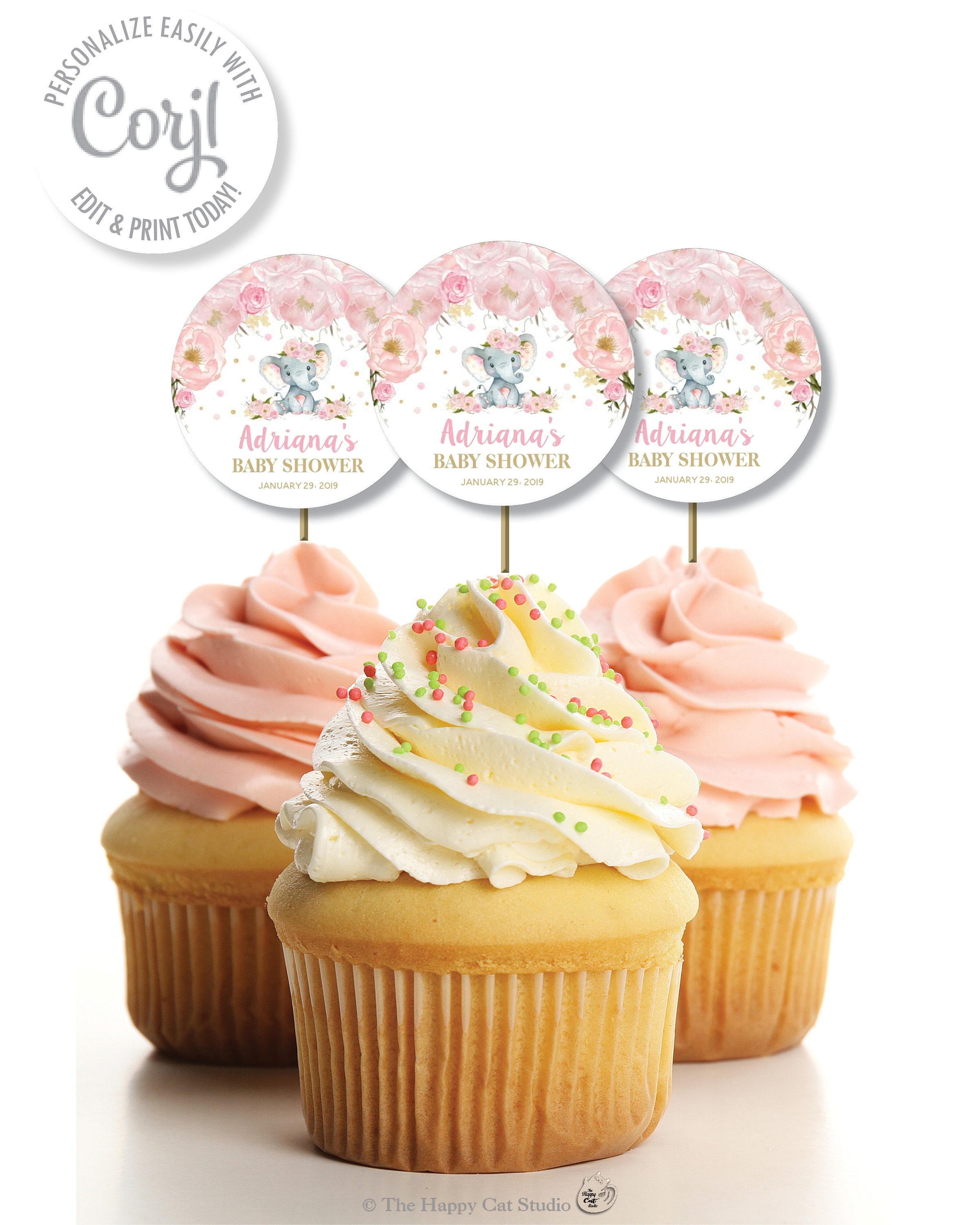 EDITABLE TEMPLATE, Elephant 2 Inches Circle Labels, Pink Floral Cute ...