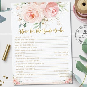 Floral Beratung für die Braut zu sein Karte, INSTANT DOWNLOAD, schicke Braut Dusche erröten rosa Rose Blume Gold Aktivität, Diy PDF druckbare, PK5