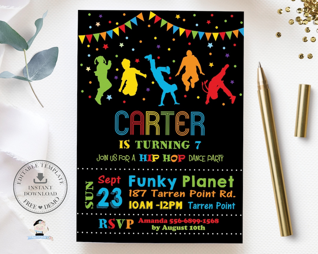 hip-hop-dance-party-invitation-printable-editable-template-disco-party-kids-boy-girl-invites-neon-bright-vibrant-instant-download-dp3-etsy