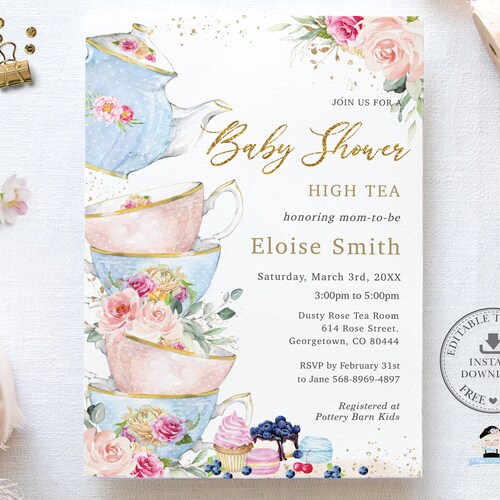 EDITABLE TEMPLATE Tea Party Baby Shower Invitation Printable Etsy