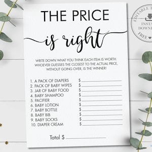 EDITABLE TEMPLATE, The Price is Right Game Printable, Baby Shower Game Activity, INSTANT Download, Minimalist, Modern, Hand Lettering, MN1