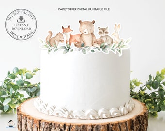 Woodland Animals Greenery Cake Topper, INSTANT DOWNLOAD, Chic Cute Forest Animals Digital PRINTABLE File, Baby Shower Birthday Party, WG12