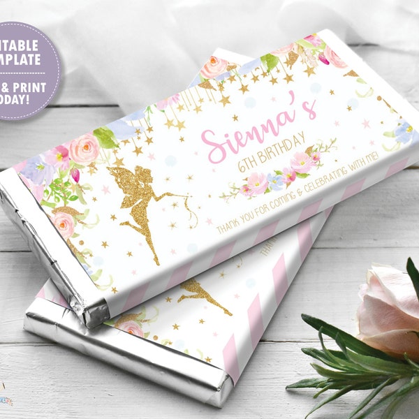 EDITABLE TEMPLATE Fairy Chocolate Bar Wrappers, Favors, Hersheys, Aldi, 1st Birthday Baptism Baby Shower, Printable, INSTANT Download, FF5