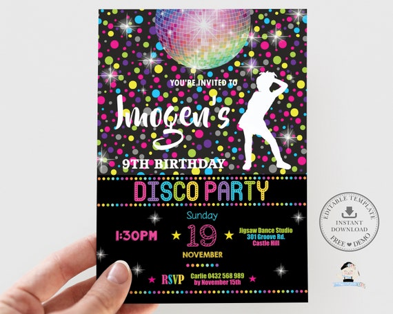 Girls Disco Birthday Invitation Editable Printable Lets Dance