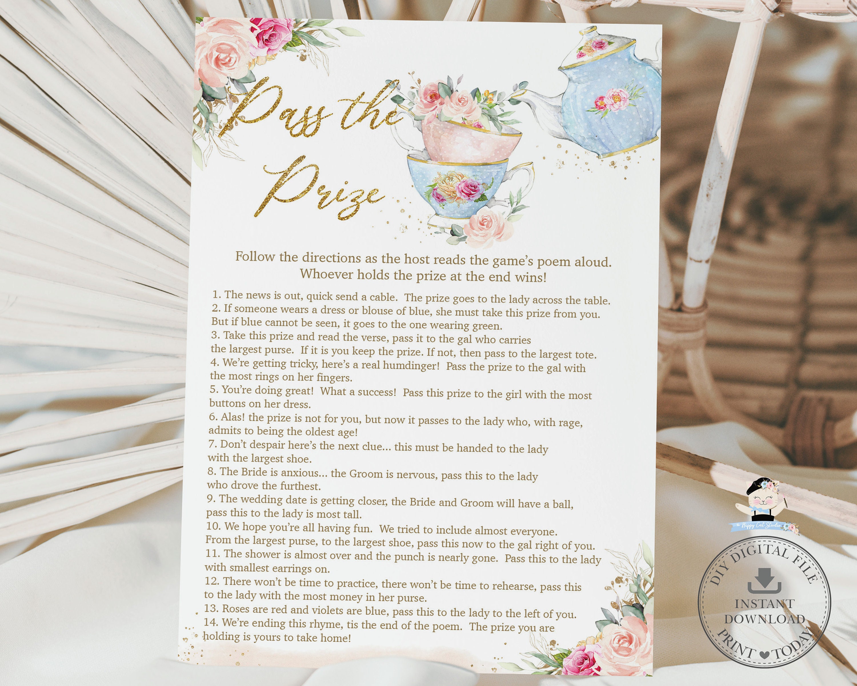 Bridal Shower Pass the Prize Game Printable INSTANT DOWNLOAD Etsy
