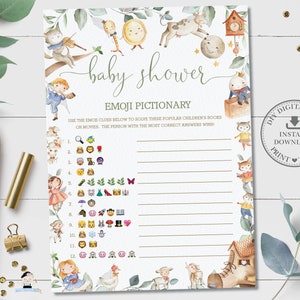 Baby Shower Emoji Pictionary Game, TÉLÉCHARGEMENT INSTANTANÉ, Nursery Ryhme Storybook Hey Diddle Diddle, Quiz Card Activity Diy PDF Imprimable, NR1