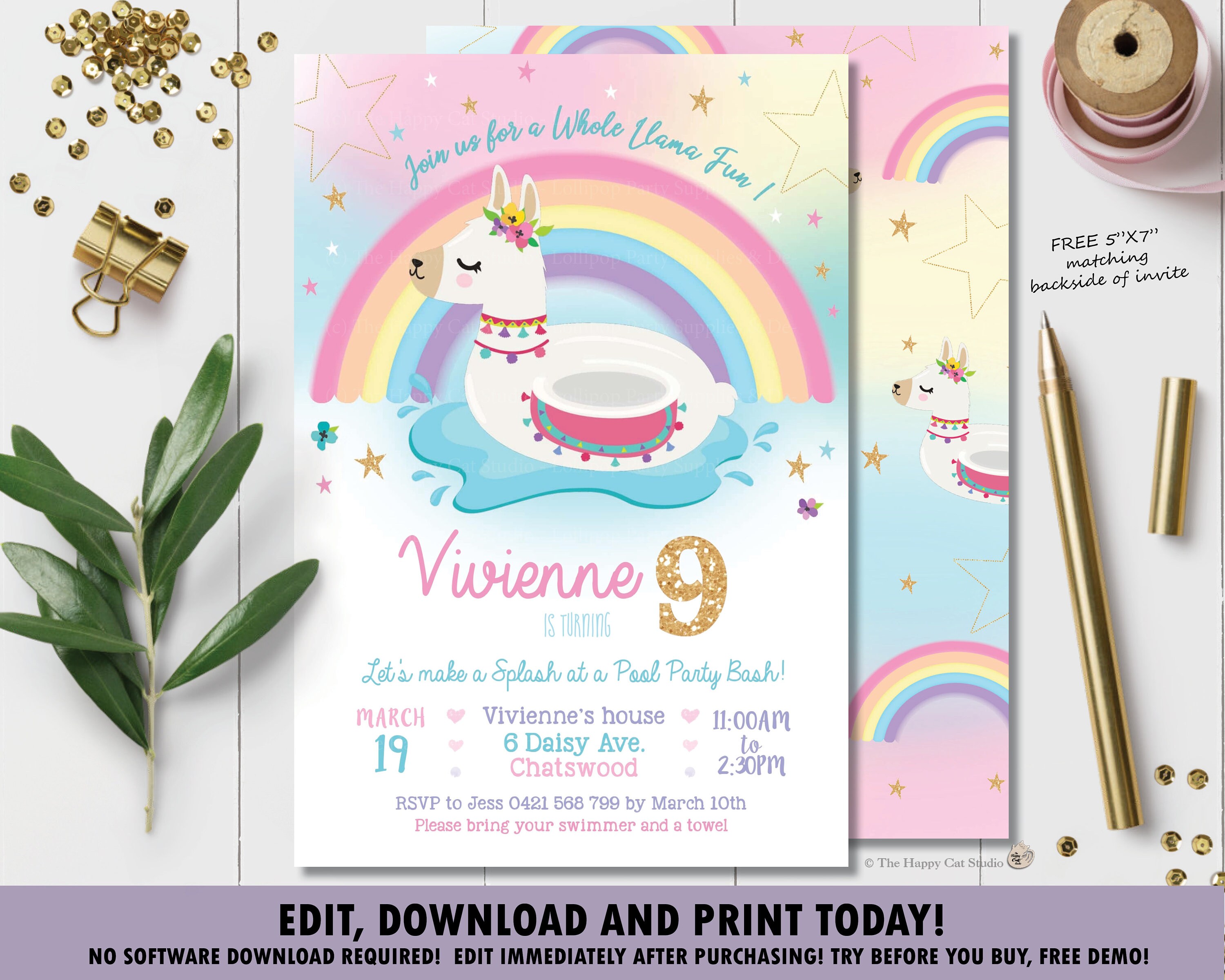 Llama Pool Party Invitation Rainbow Llama Pool Birthday Party - Etsy