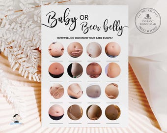 Baby or Beer Belly Funny Baby Shower Game Activity Digital Printable INSTANT DOWNLOAD Minimalist Modern Hand Lettering Gender Neutral MN1