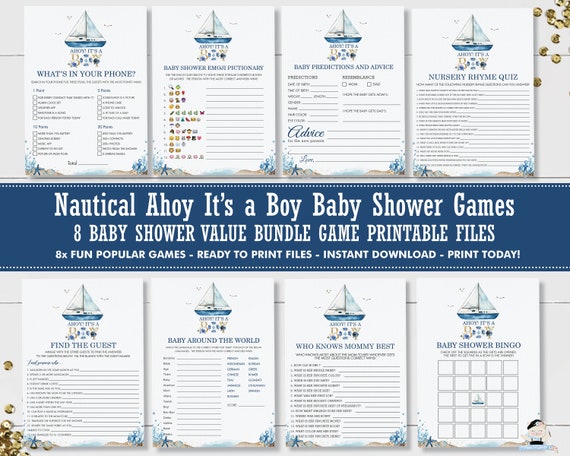 Nautical Baby Shower Game Bundle INSTANT DOWNLOAD Ahoy It's a Boy Bingo Advice Who Knows Mommy Best Emoji Quiz Fun Activity Printable NT2 Il_570xn