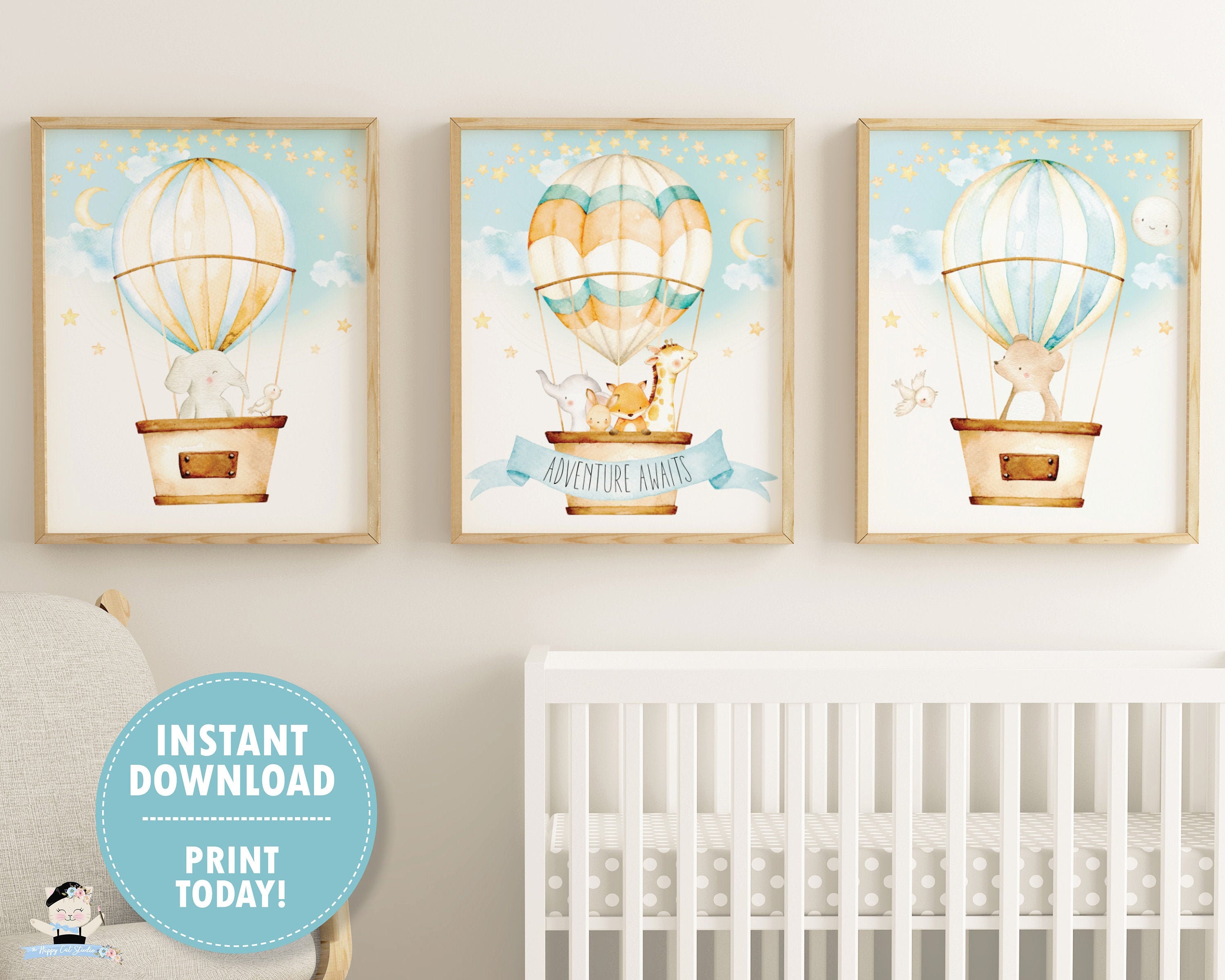 Colorful Hot air balloon printable wall art for nursery room decor
