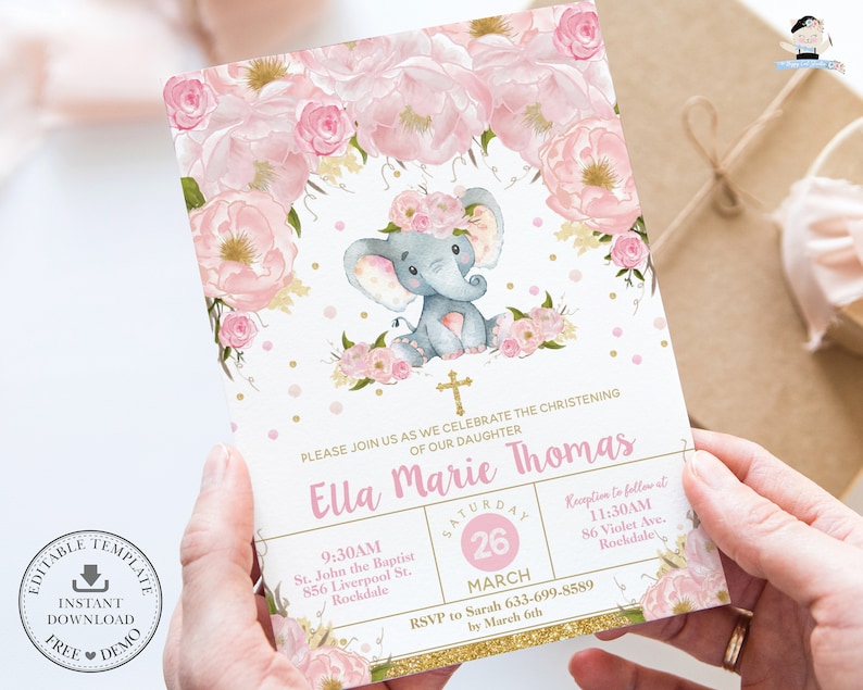 EDITABLE TEMPLATE Elephant Baptism Invitation Jungle Etsy Australia