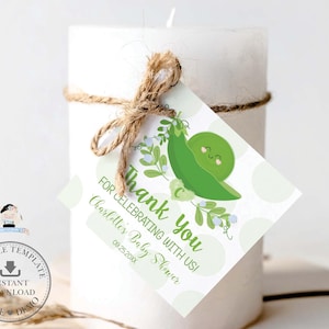 Niedliche Erbse in einem Schoten Quadrat Danke Geschenkanhänger EDITIERBARE VORLAGE 1.Geburtstag Junge Blau Babyparty Aufkleber Etiketten Druckbar SP1