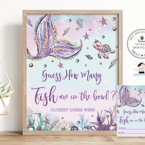 Devinez combien de poissons sont dans le jeu de bol Imprimable, TÉLÉCHARGEMENT INSTANTANÉ, Queue de sirène sous la mer Baby Shower Piscine Anniversaire Activité amusante, MT2