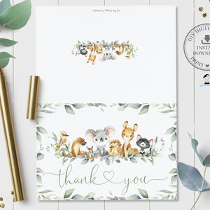 Chic Australian Animals Folded Tent Thank You Card INSTANT DOWNLOAD Greenery Cute Koala Printable Kangaroo Baby Shower 1st Birthday File AU5 image 1