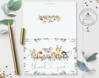 Chic Australian Animals Folded Tent Thank You Card INSTANT DOWNLOAD Greenery Cute Koala Printable Kangaroo Baby Shower 1st Birthday File AU5