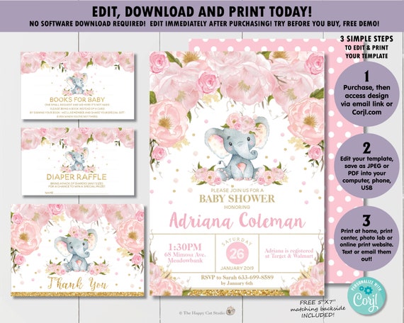 baby shower elephant invitations girl