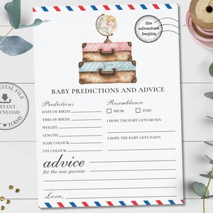 Baby-Vorhersagen und Ratgeber-Karte, INSTANT DOWNLOAD, ReiseKoffer Abenteuer beginnt Baby-Dusche Spaß Spiel Aktivität, Diy PDF druckbare, PC1
