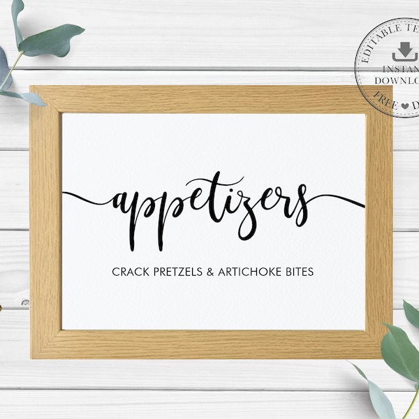 Modern Minimalist Typography Appetizers Sign, EDITABLE TEMPLATE, Baby Shower Birthday Wedding Printable Poster Diy Pdf, INSTANT Download MN1