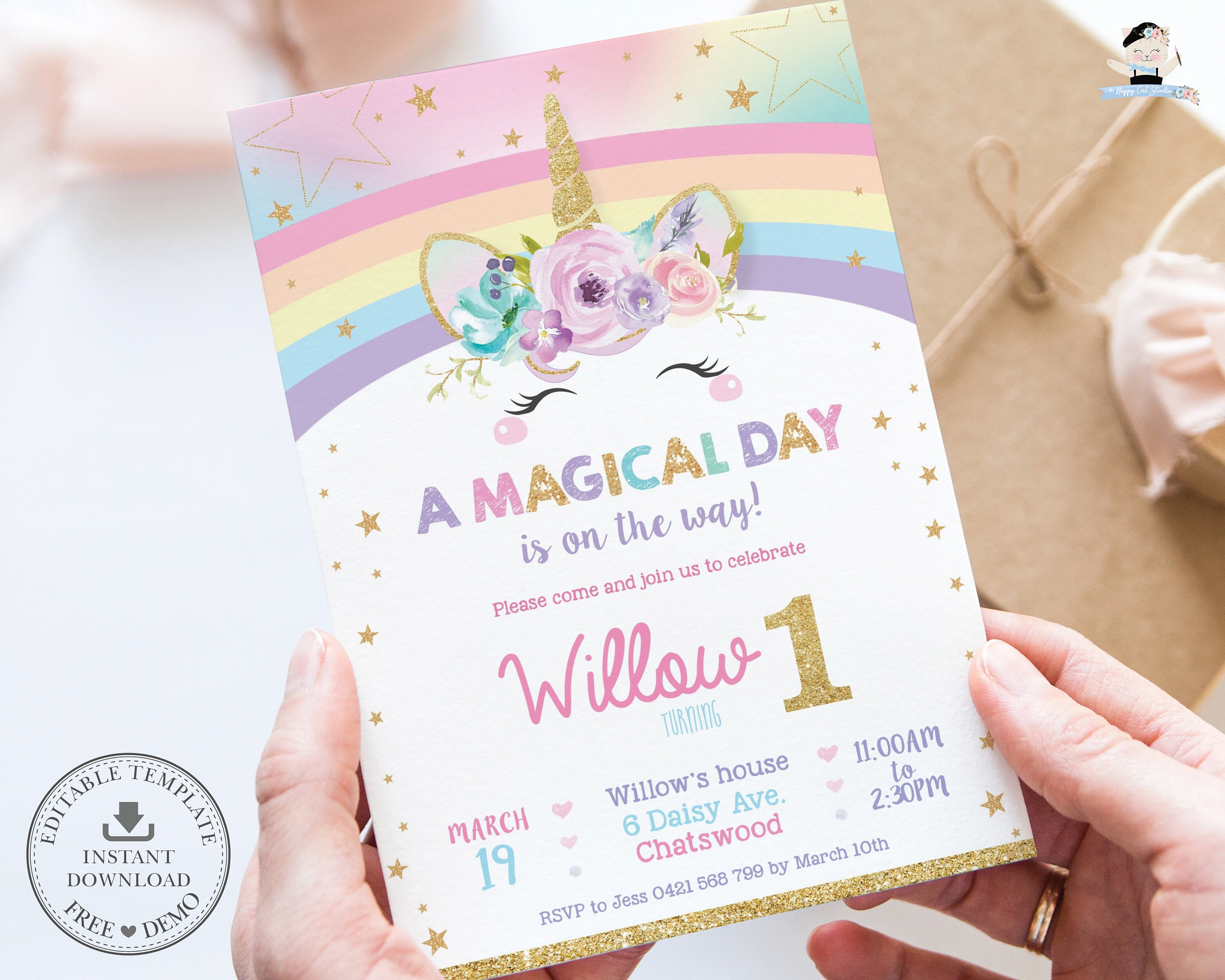 unicorn invitation editable template cute rainbow unicorn etsy norway
