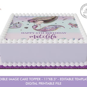 Mermaid Edible Image Cake Topper Diy EDITABLE TEMPLATE, Baby Shower ...