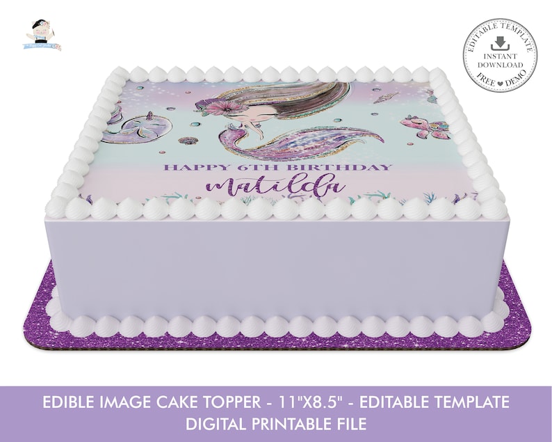 Mermaid Edible Image Cake Topper Diy EDITABLE TEMPLATE Baby - Etsy ...