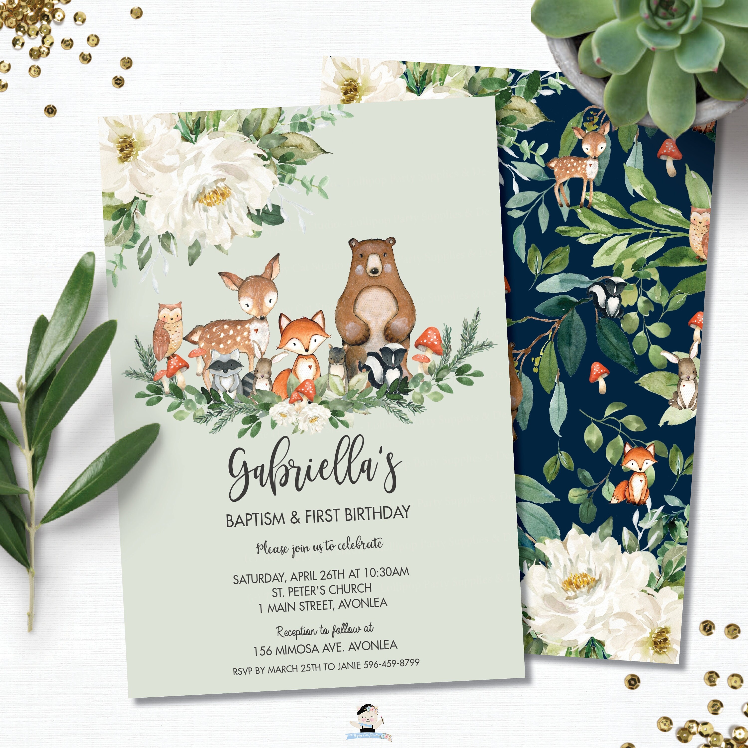 Spring Invitation Animals Woodland Animals Invitation, INSTANT Download, Cute Forest Animal Ivory ...