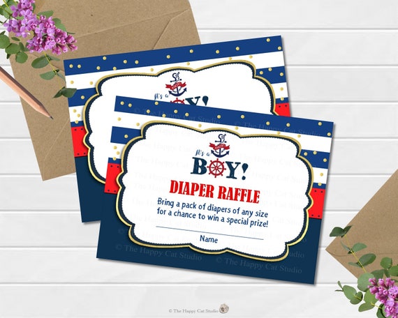 Nautical Diaper Raffle, Ticket, Card, Nautical Baby Shower, Baby Boy, Sailor, Red, Navy, Ahoy It's a Boy, Printable, INSTANT DOWNLOAD, NT1 Il_570xn