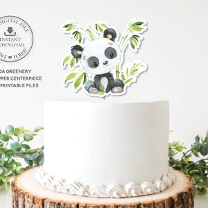 Panda bonito bambu vegetação bolo topper download instantâneo panda urso filhote peça central decoração arquivos imprimíveis festa de aniversário do chá de bebê pa2