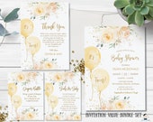 Yellow Floral Balloons Twins Baby Shower Invitation Bundle Set, EDITABLE TEMPLATE, Thank You, Diaper Raffle, Books for Baby, INSTANT, BA2 Il_170x135